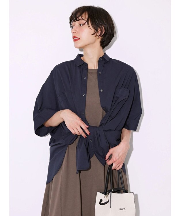 AMERICAN HOLIC ＷポケットバックタックＢＩＧシャツ Navy