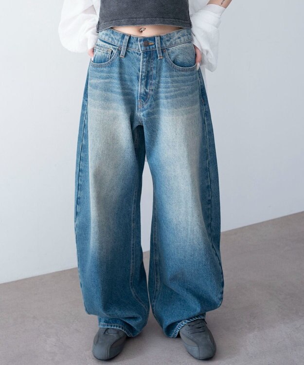 WEGO ワイドカーブデニムパンツ デニム中濃加工色