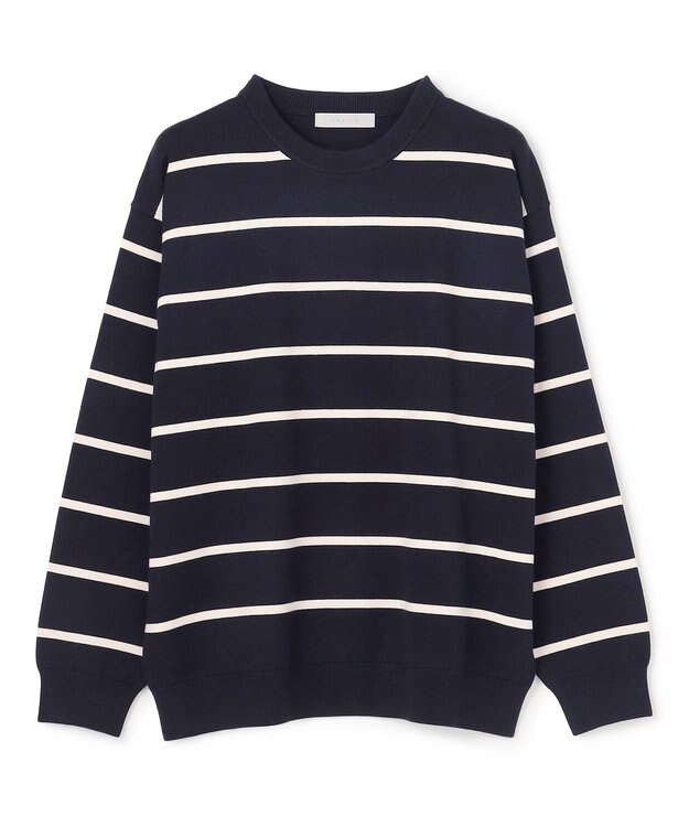 UNFILO MENS 【OCEANS YouTube 掲載/男女兼用】スムースシルキーニット 柄 ボーダー ネイビー×アイボリー