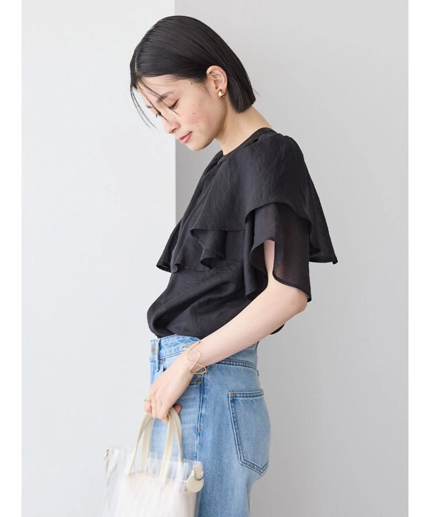 AMERICAN HOLIC 接触冷感シアーフリルブラウス Black