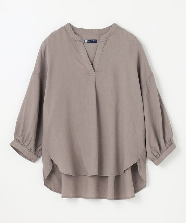 ANY L 【手洗い可能】ヨーロピアンリネンスキッパーネックブラウス モカ