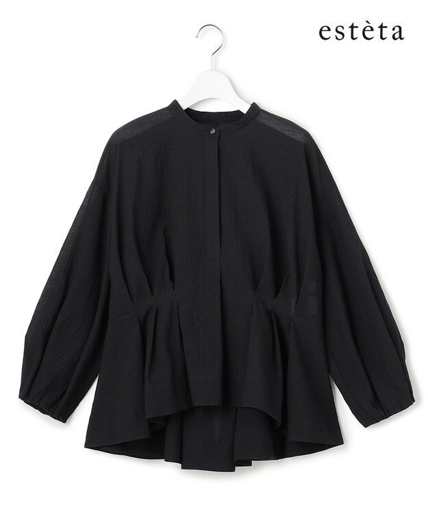 23区 【エステータ】サッカーオーガンジー タックブラウス ブラック系