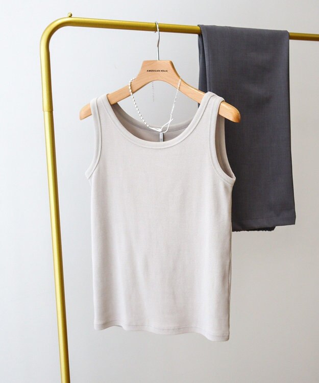 AMERICAN HOLIC 抗菌防臭テレコタンクトップ Gray Beige