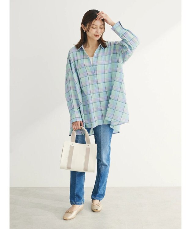 Green Parks チェック柄シャツチュニック Blue