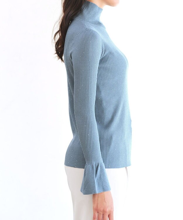 Tiaclasse 【洗える】スパンコールハイネックリブニットトップス ブルー