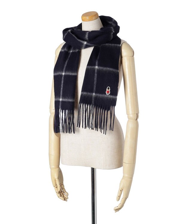 MOONBAT 【WEB限定】MACKINTOSH PHILOSOPHY ウール100%バッキンガムベア チェックマフラー (パッケージ付き) ネイビーブルー