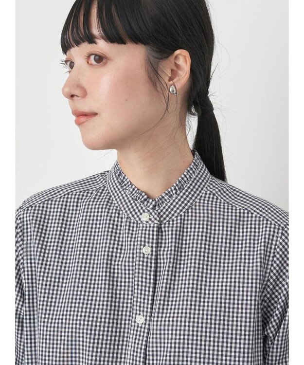 earth music&ecology スタンドフリルシャツ Gingham Check