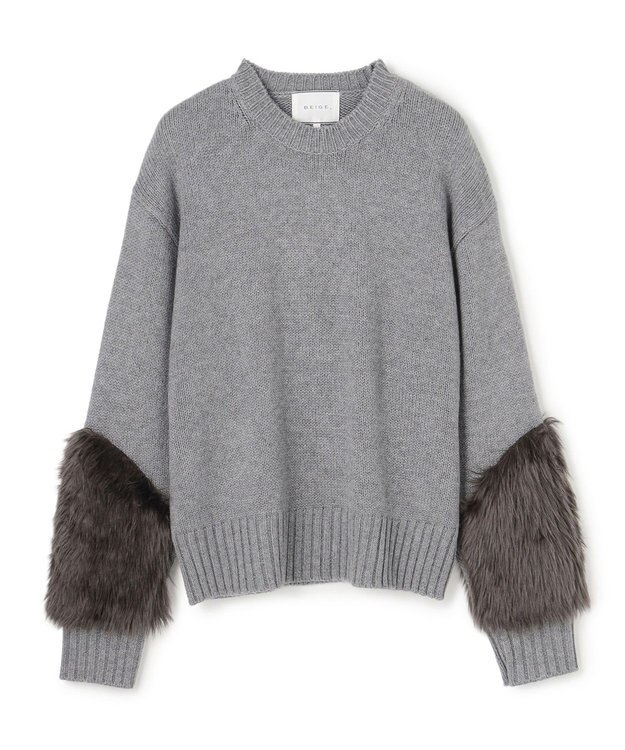 BEIGE， 【洗える・VERY NaVY12月号掲載】CHESTER / フェイクファークルーネックニット Md.Gray