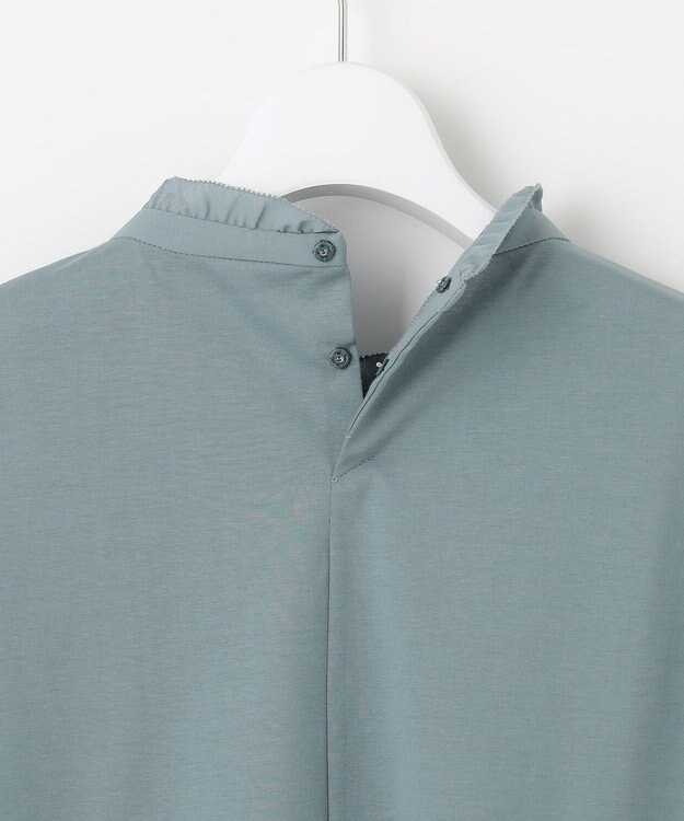 J.PRESS LADIES L プレーティングジャージー フリルネック カットソー グレイッシュグリーン系