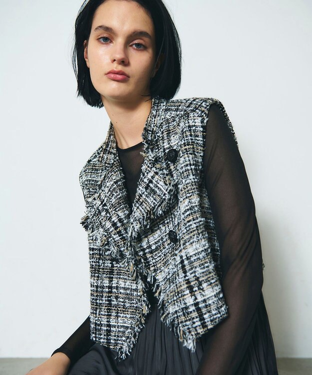 GRACE CONTINENTAL フリンジミニベスト ブラック