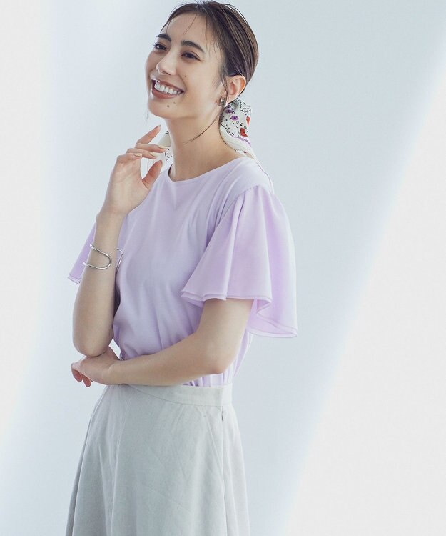 23区 【WEB限定】フレアコンビジャージー 袖フリル カットソー ライラック系