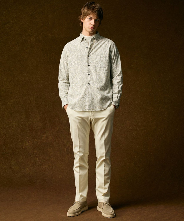 JOSEPH ABBOUD 【LIBERTY・綿100％】リバティペイズリープリントコーデュロイ シャツ ライトグレー系6