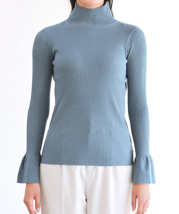 Tiaclasse 【洗える】スパンコールハイネックリブニットトップス ブルー