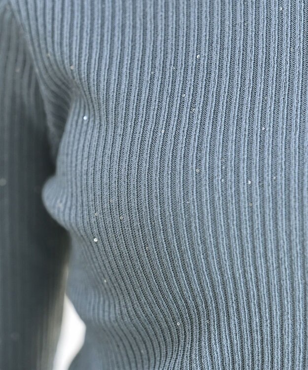 Tiaclasse 【洗える】スパンコールハイネックリブニットトップス ブルー