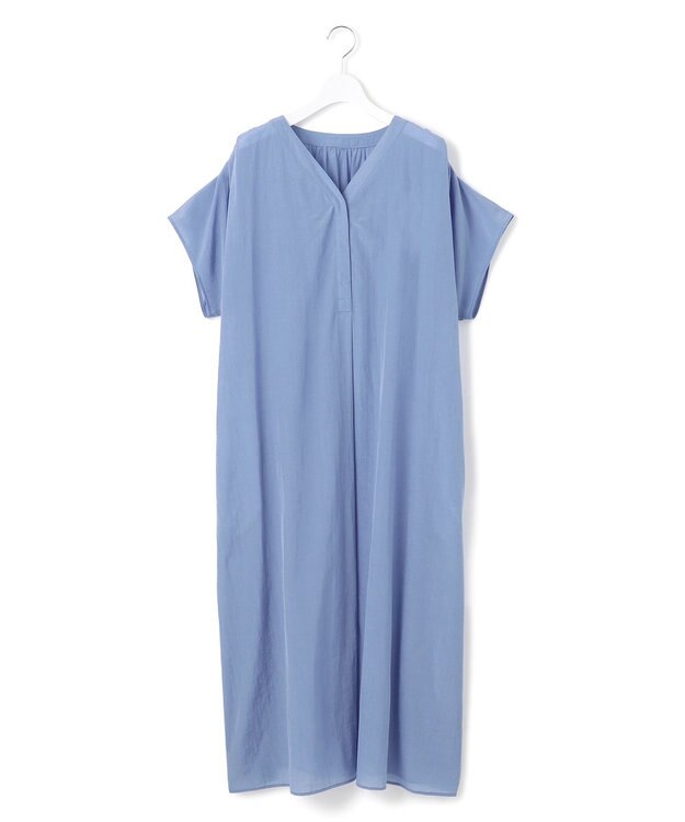 23区 L 【Lサイズ限定/接触冷感/速乾性/洗える】エアリーブライトローン Vネックワンピース ブルー系