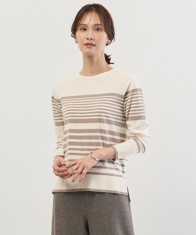 J.PRESS LADIES VIGODA ボーダー ニット オフ×モカボーダー系