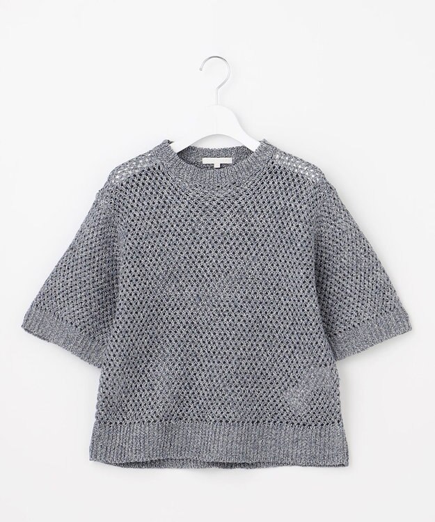 自由区 【洗える】カラーミックスメッシュリネン ニット ブルー系