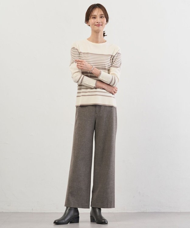 J.PRESS LADIES VIGODA ボーダー ニット オフ×モカボーダー系