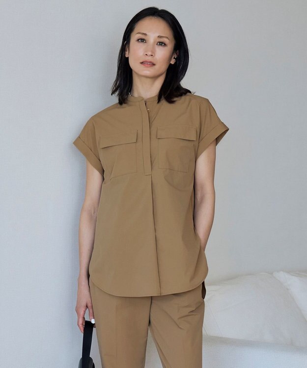 ICB 【接触冷感・UVカット・撥水・洗える】 プルーフ4WAYタフタ ブラウス コルク系