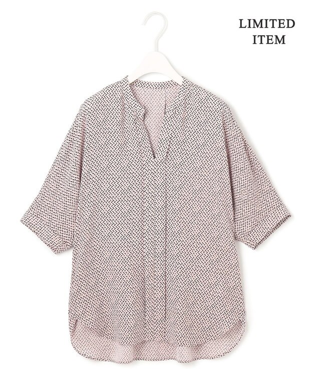 ICB 【人気のため新色追加・WEB限定・接触冷感・UVケア・速乾・洗える】BackSatinAmunzen 5分袖キーネックブラウス ヘイズピンク柄系