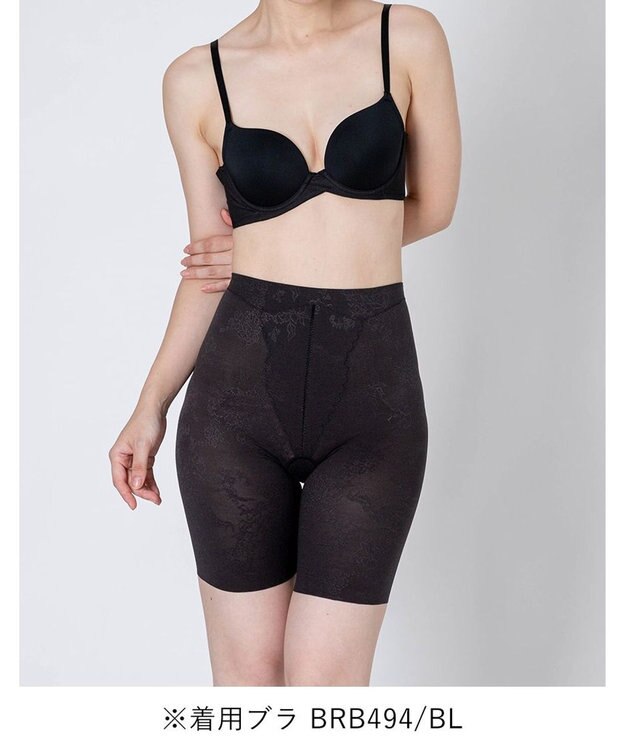 WACOAL ガードル ロング丈 【EverChic】 綿混メッシュ生地(本体) 通気性(本体) ほどよくおなか押さえ フリーカッティング仕様(裾) レディース GRC430 /ワコール ブラック