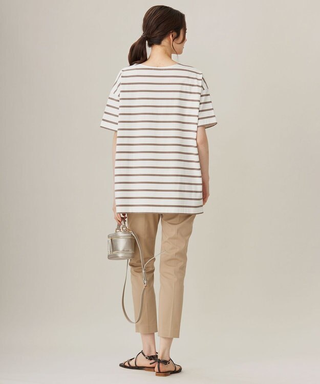 自由区 【洗える】ボーダーワイドBIG Tシャツ オフ×モカ