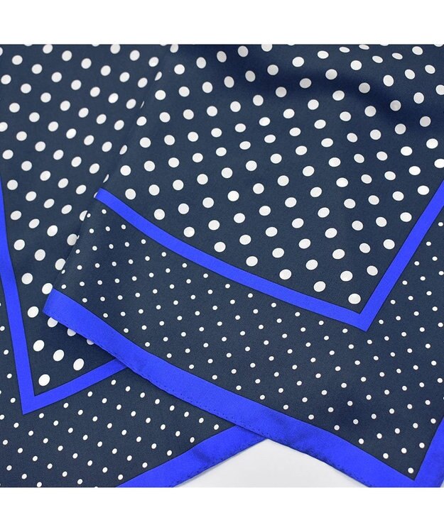 Marca 【Marcaオリジナル】ラインボーダードット 小判 シルクツイル スカーフ ブルー