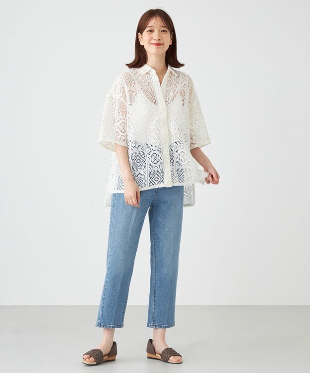 SHARE PARK LADIES オーバーサイズレースシャツ アイボリー系