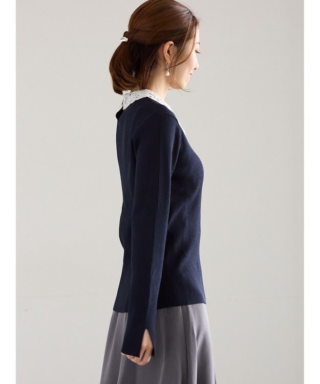 Te chichi ケミカルレースカラーリブニット ネイビー