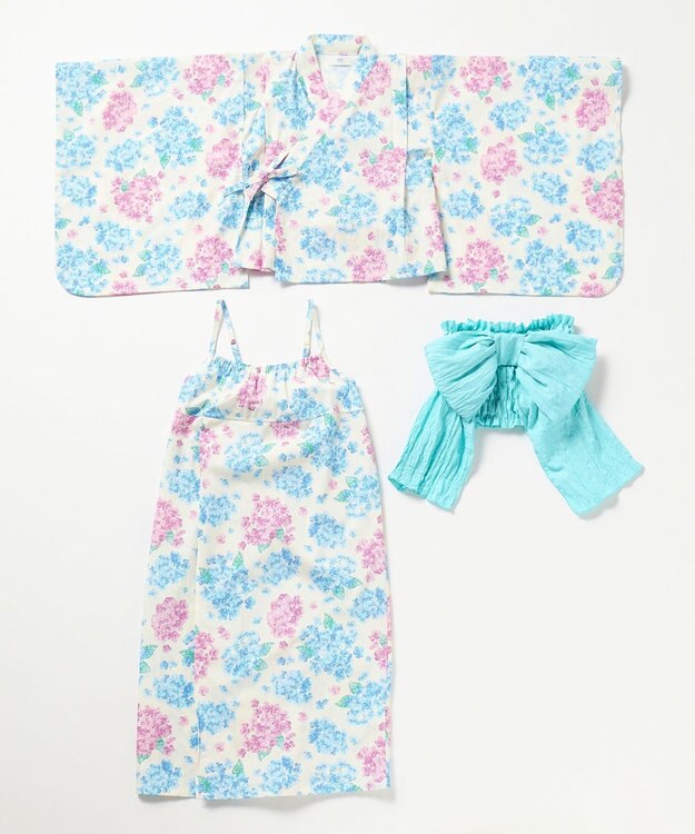 ANY KIDS 【洗濯機可能/簡単着付け】2WAY セパレート浴衣セット エクリュ×アジサイ