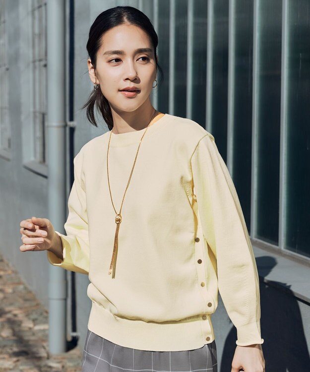 自由区 【WEB限定カラーあり・洗える】コットンナイロンミドルゲージ ニット ライトイエロー