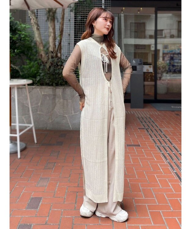 Green Parks 前後２Ｗａｙ　透かし柄ニットワンピース Ivory