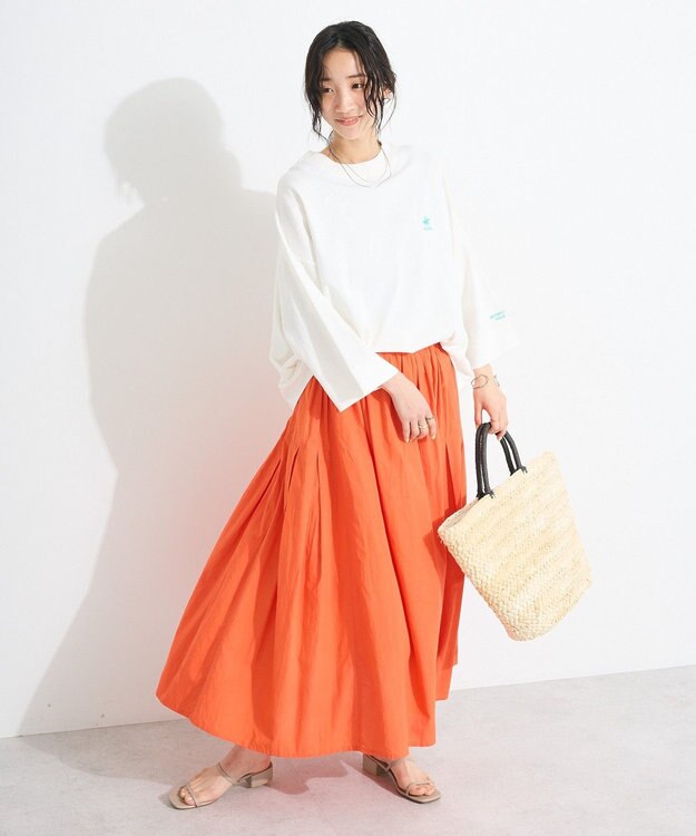 CRAFT STANDARD BOUTIQUE インド綿サイドタック切り替えスカート Orange