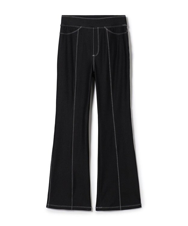 Chacott デニム調ブーツカットパンツ ブラック