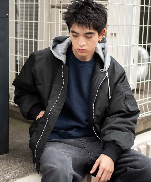 WEGO 【ユニセックス着用ITEM】パテッドフードMA－1 ブラック