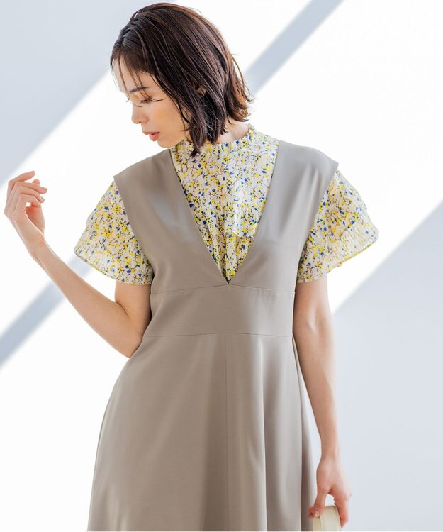 組曲 L 【WEB限定・シワになりにくい】ジェシーツイル ジャンパースカート ブラウン系