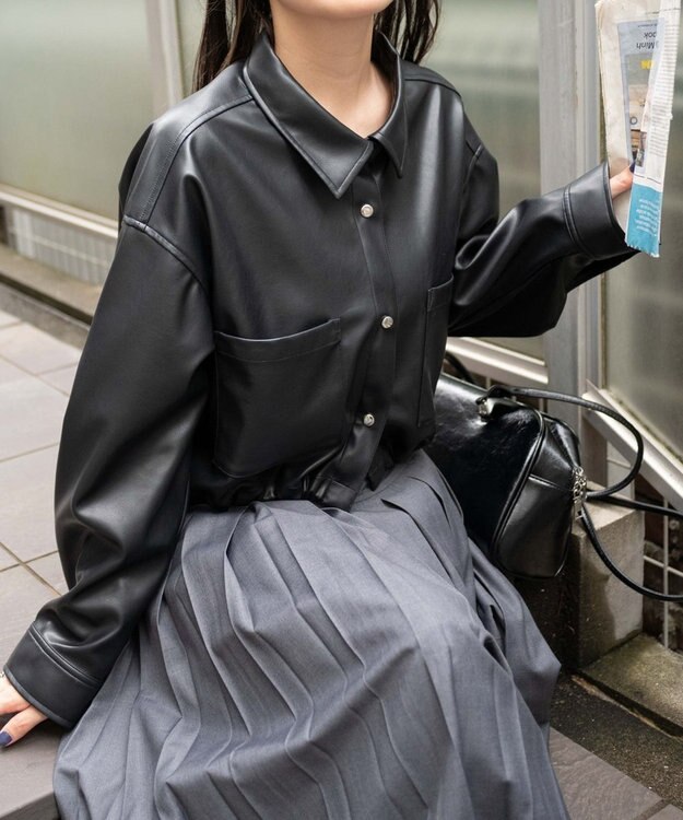 WEGO Fレザードロストショートシャツ ブラック