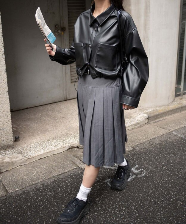 WEGO Fレザードロストショートシャツ ブラック