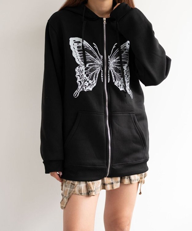 WEGO バタフライBIGZIPパーカー ブラック