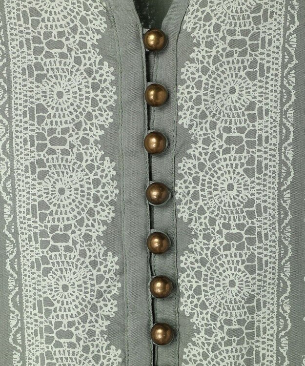 CRAFT STANDARD BOUTIQUE インド綿パネル柄ウエスト切り替えボリュームワンピース Light Green