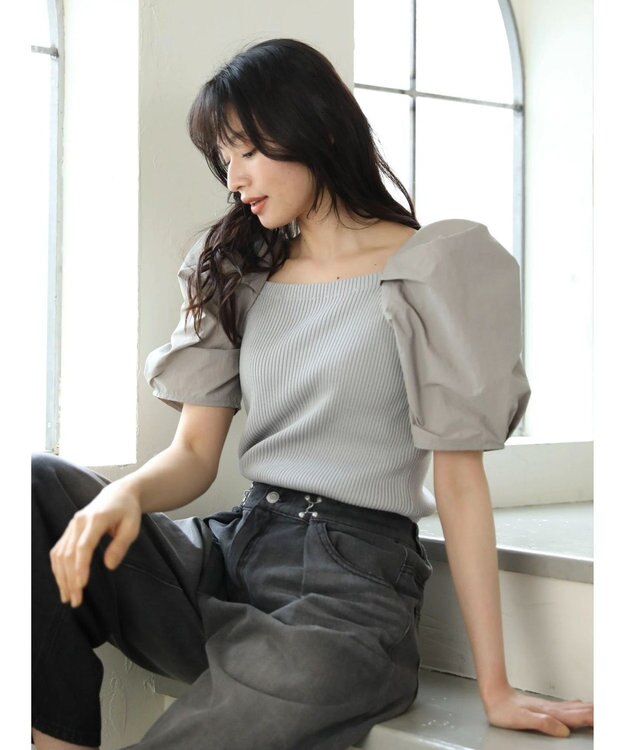 Green Parks ・ＡＮＤ　ＳＥＡＲＣＨ　布帛スリーブニットプルオーバー Gray