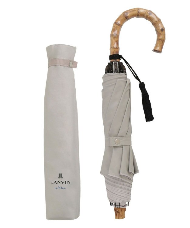 MOONBAT 【WEB限定】LANVIN en Bleu 晴雨兼用 折りたたみ傘 長傘(2WAY) プレーン×ロゴ刺繍 一級遮光 遮熱 UV キャメル