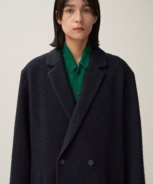 ATON BABY ALPACA | ロングテーラードコート NAVY