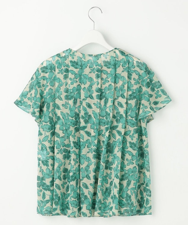 自由区 ハーバリウムフラワープリント ブラウス ベージュ×エメラルド