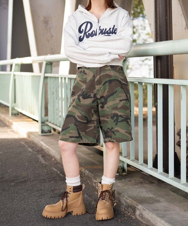 WEGO ロゴジップショートパーカー 杢グレー