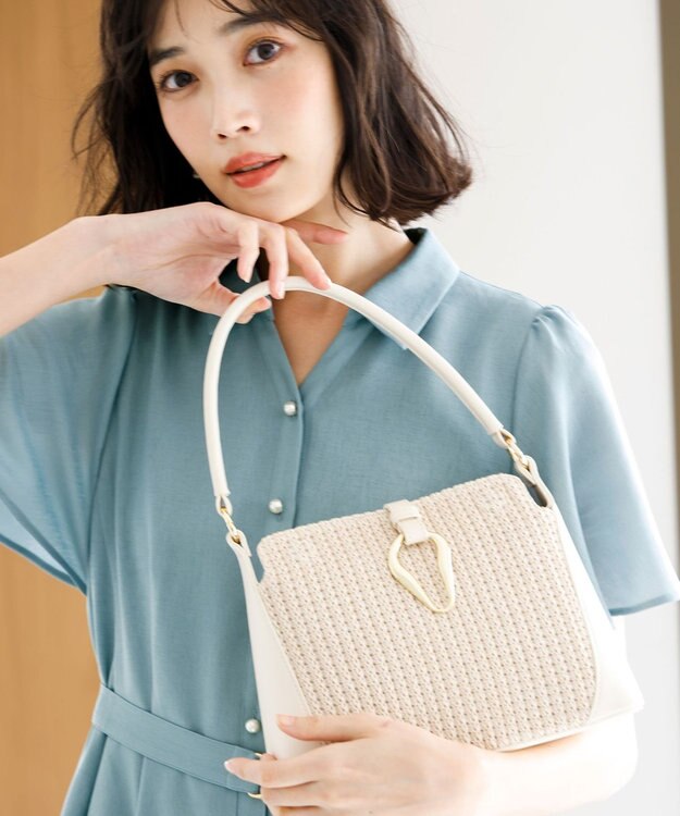 ANY SIS 雑材コンビハンドルバッグ アイボリー