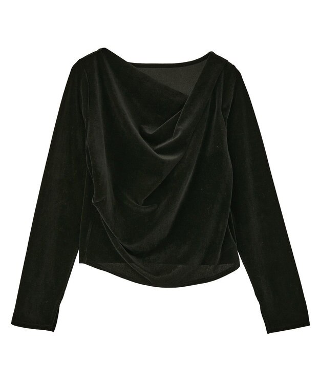 earth music&ecology シアーベロアドレープネックプルオーバー Black