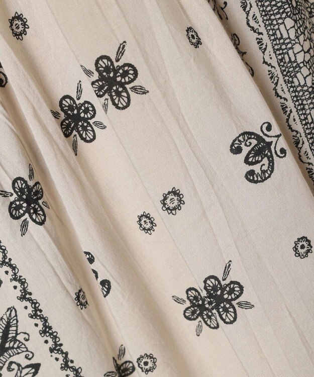 CRAFT STANDARD BOUTIQUE インド綿パネル柄ウエスト切り替えボリュームワンピース Light Beige