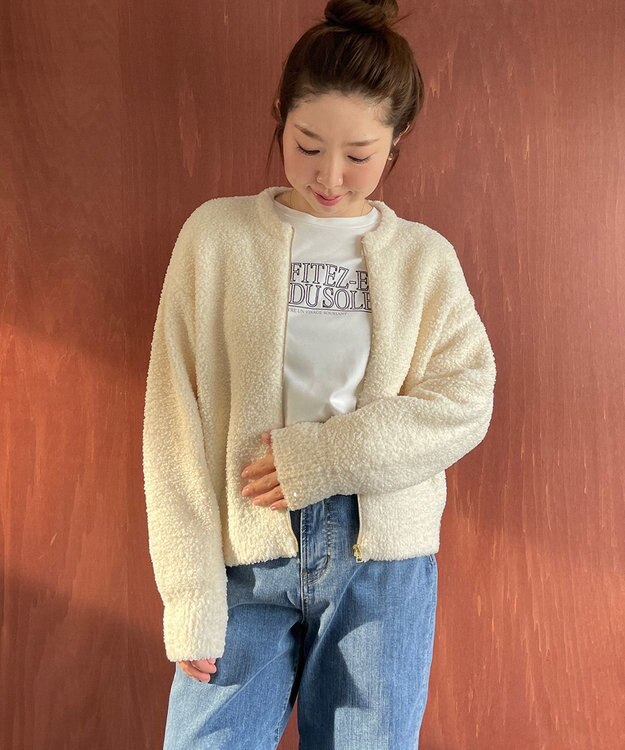 UNFILO プードルニット ZIPカーディガン オフ