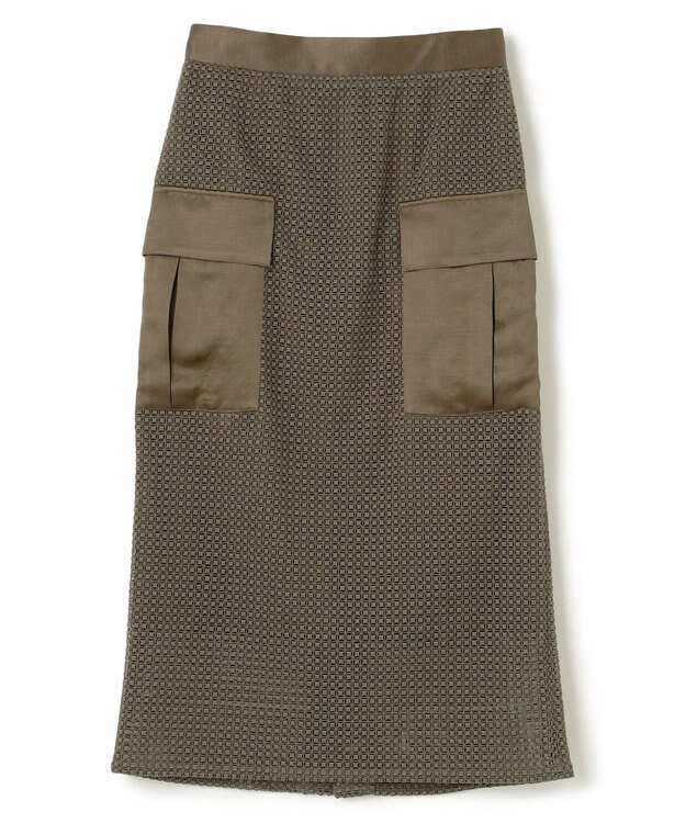 BEIGE， NIGELLA / 異素材MIXコットンレースビックポケットスカート Khaki